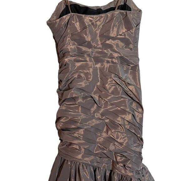 Theia Satin Mermaid Dress Strapless Sweetheart Iridescent Ruched Floor Length Fo - Picture 7 of 11